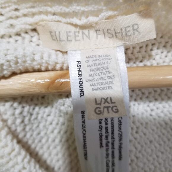 Eileen Fisher Sweater Womens L/XL Ivory Knit Open Front Drape Wrap Poncho Vest - Picture 6 of 7